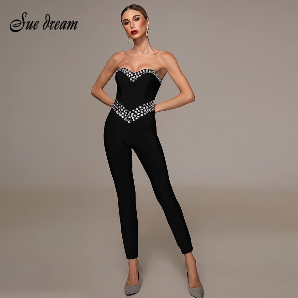Black Strapless Bodycon Jumpsuit