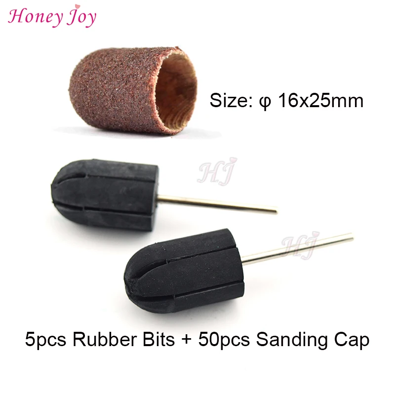 

Professional Size 16x25mm 5pc Rubber Drill Bit + 50pcs Sanding Cap Nail Art Beauty Tools Access for Manicure Nail Electric Drill