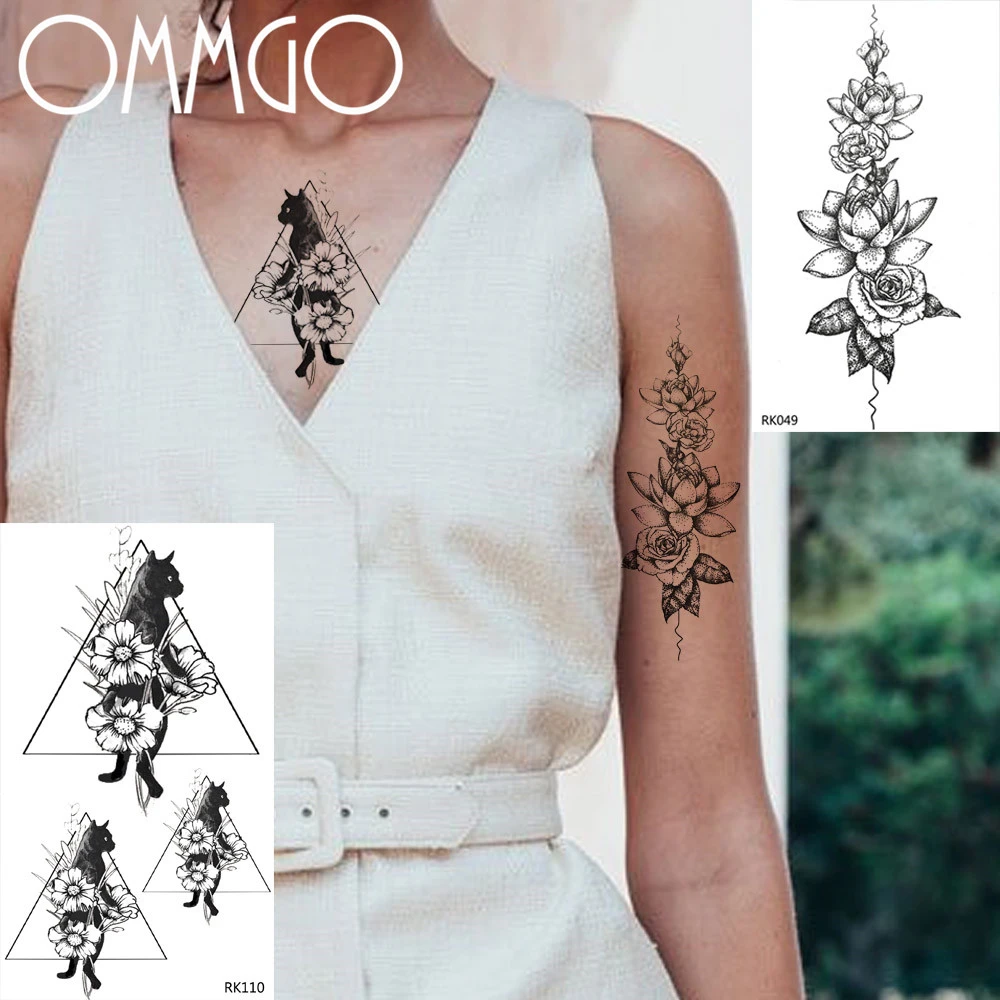 Ommgo Geometrische Katze Temporare Tattoos Fur Frauen Aufkleber Gefalschte Tattoo Nach Tatoos Schwarz Lotus Korper Kunst Arm Dreieck Blume Temporary Tattoos Aliexpress
