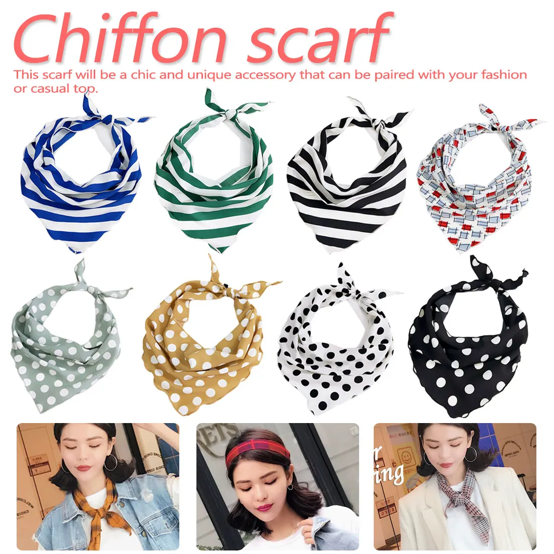 

Multi Color Triangle Scarf Female Wild Small Scarf Small Scarf Print Headband Chiffon Triangle Soft Scarf