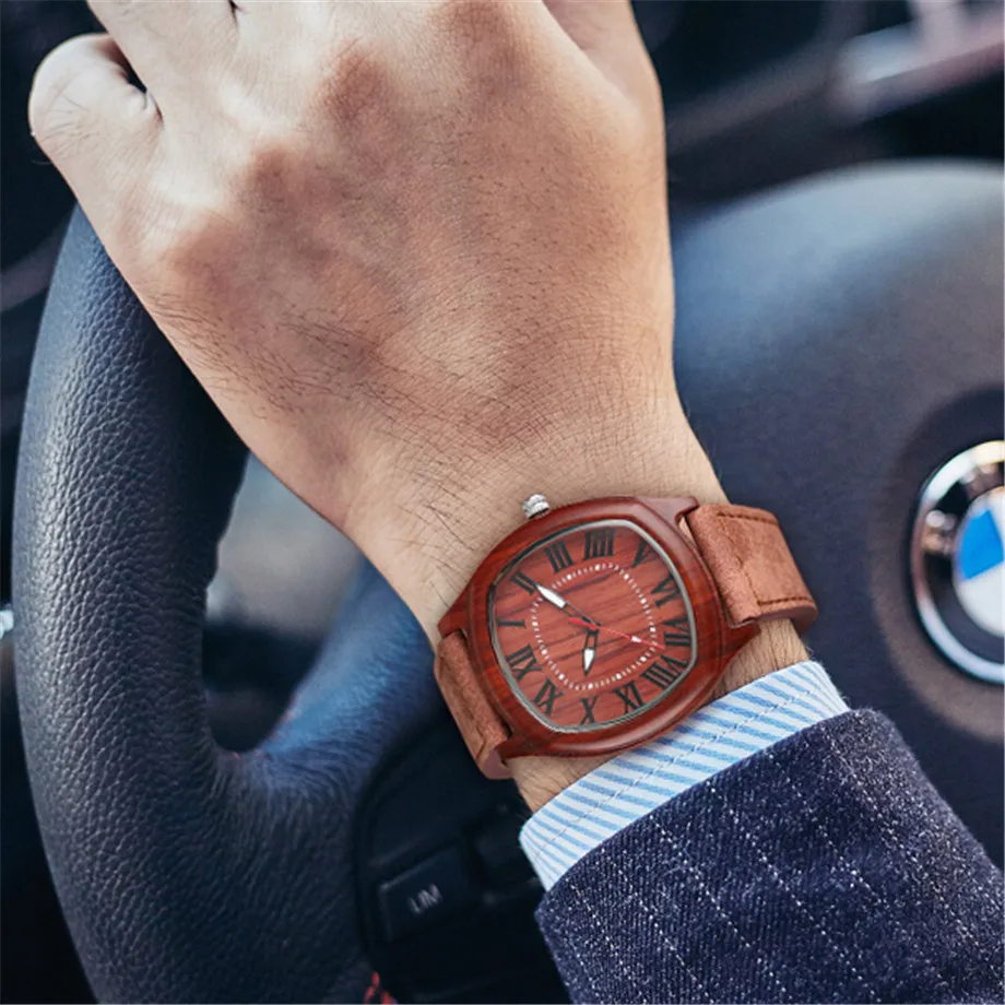 YISUYA Bamboo Wooden Watches Mens Creative Wood Wristwatch Analog Quartz Leather Vintage Roman Numerals Fashion Unique Clock Gifts Sport Casual Watch (26)