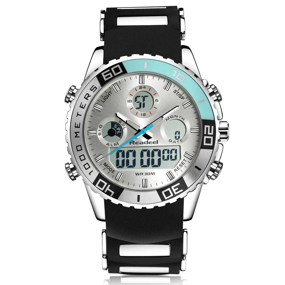 Мужские спортивные часы, мужские водонепроницаемые военные Роскошные Брендовые мужские наручные часы, цифровые электронные светодиодный часы xfcs - Цвет: Синий