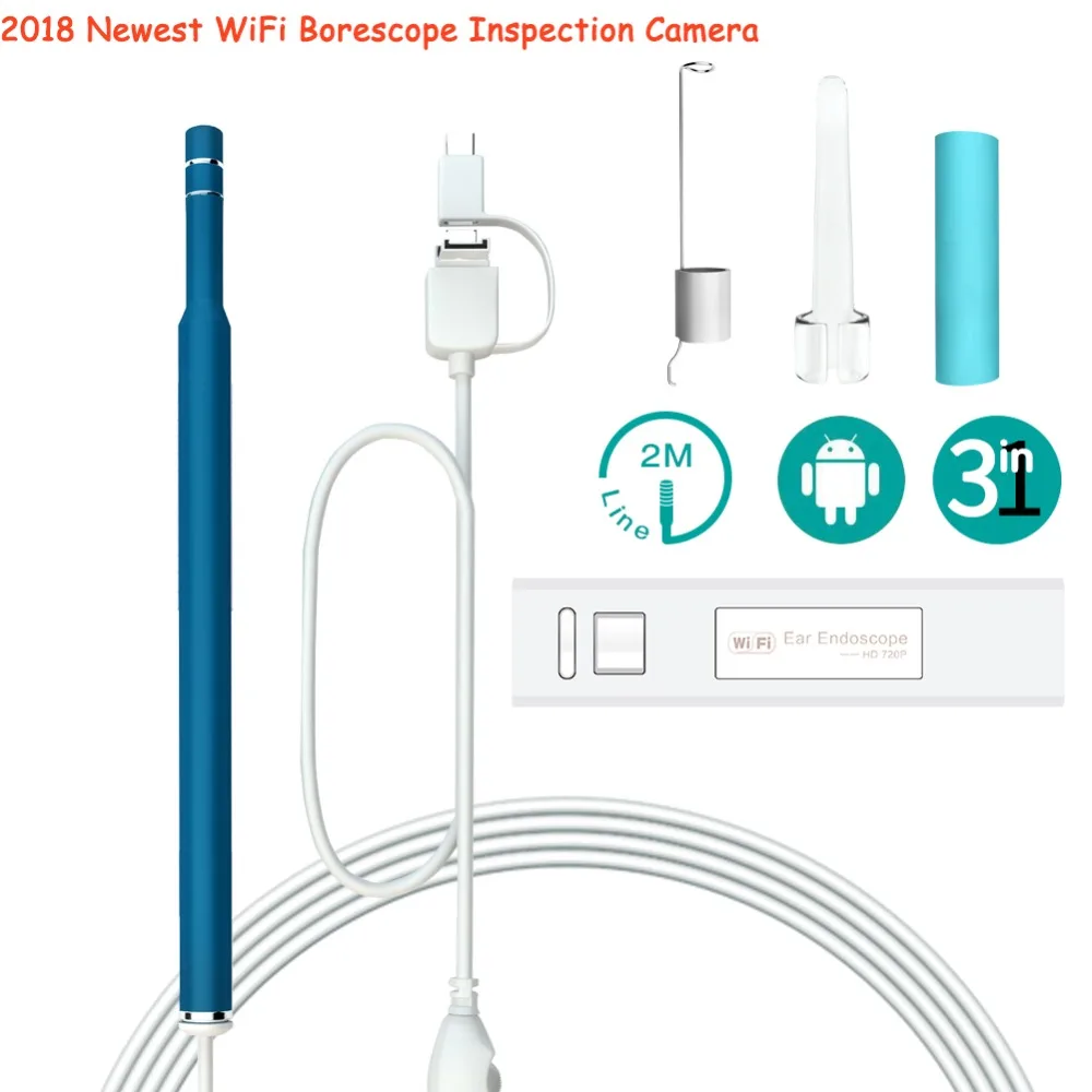 

WiFi Borescope Inspection Camera 1.3 Megapixels Ear Endoscope Inspection Camera With 6 Adjustable LED lights for Android, Iphone