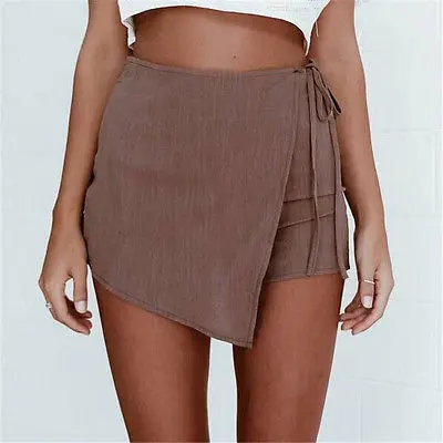 Loose Casual Solid Shorts Women Slim High Waist Short Zipper Back Irregular Sexy Shorts Womens Clothing - Цвет: Коричневый