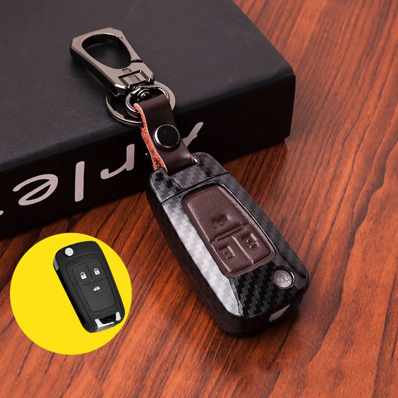 Кожаный флип-ключ из углеродного волокна для Chevrolet Cruze Aveo для Buick VAUXHALL OPEL Mokka Insignia Astra J Zafira C - Название цвета: 3 button  Brown