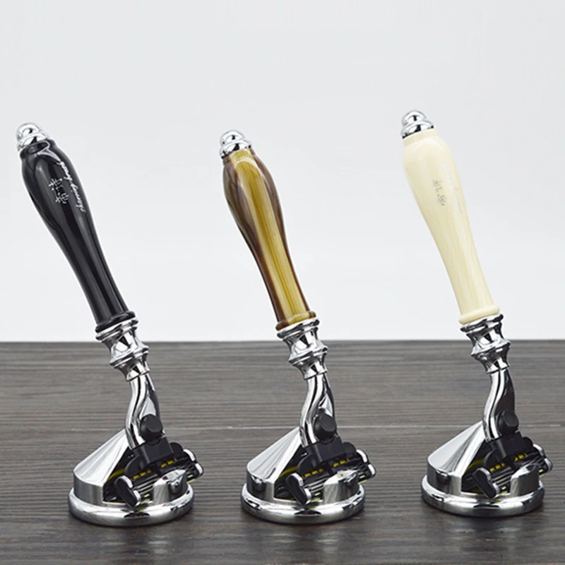 

DSCOSMETIC resin handle manual profession face care beard 3-layers blade safety raze and shaving razor stand shaver base for man