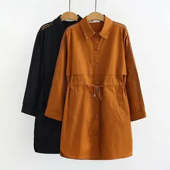 

2018 New Casual Trench Turn down collar trench coat Casual pocket long women autumn coat Winter warm outwear overcoat female