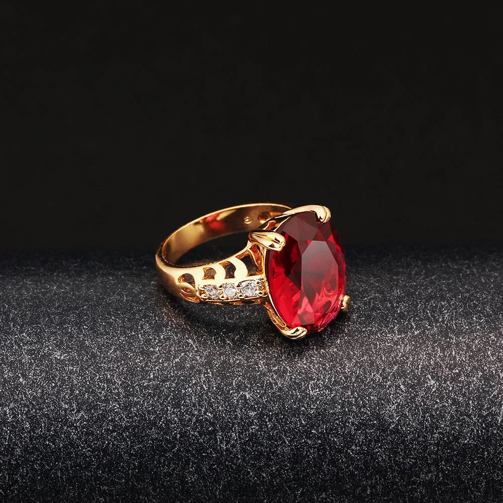 16mm Broadside Oval Red Stone Women Ring Trendy Jewelry Gold Color Rings For Party Gift for Friend(JewelOra RI101936)