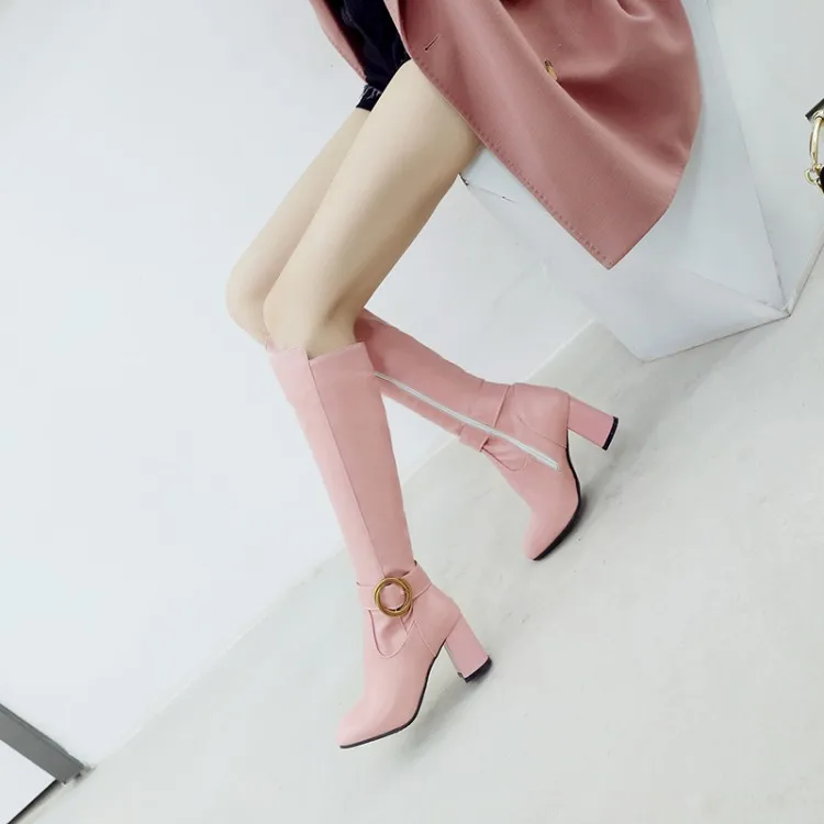 

Big Size 11 12 13 Fashion of long barrel slim boots with side zipper and buckle in Europe and America