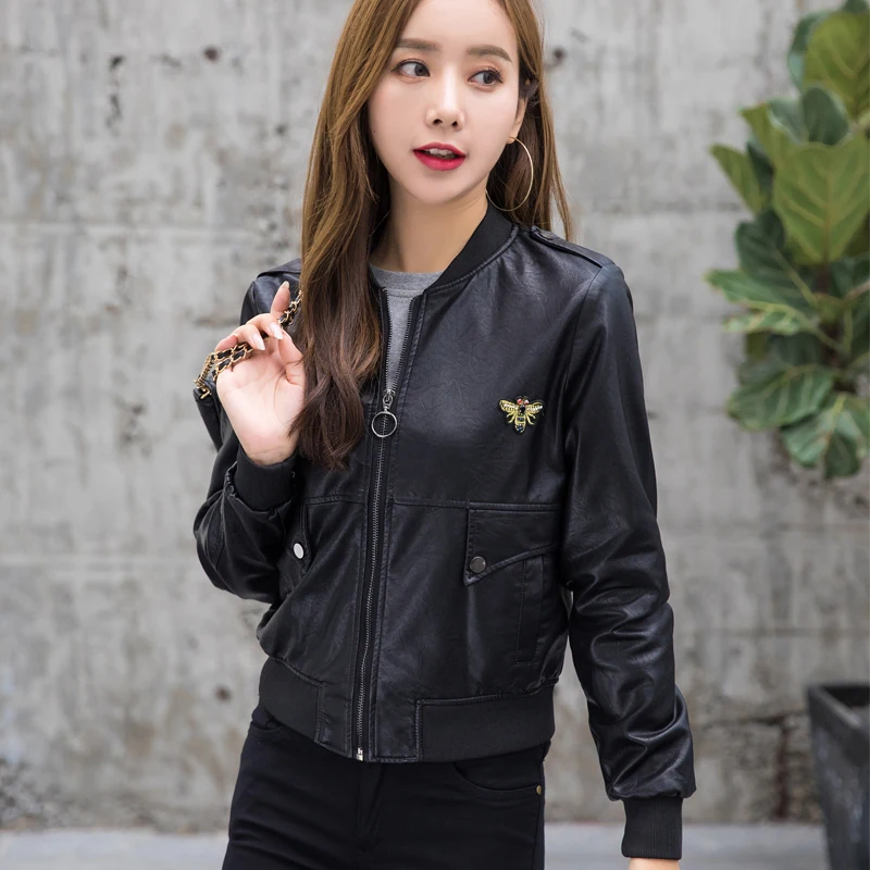 

THEME 21 Pu Leather Jacket Women Fashion Black Color Motorcycle Coat Short Faux Leather Biker Jacket Soft Bomber Jacket Female