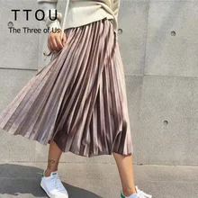 Элегантная однотонная длинная Плиссированная юбка средней длины для женщин; сезон весна-лето; школьная юбка трапециевидной формы с высокой талией; женские повседневные вечерние юбки Elascity