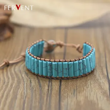 

Leather Wrap bracelet boho Cylinder bead wrap bracelet leather bracelet Turquoises natural stone Jewelry Drop Shipping
