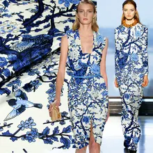 Синий и белый фарфор китайский стиль напечатанный шелк атласная ткань для шелкового платья одна деталь