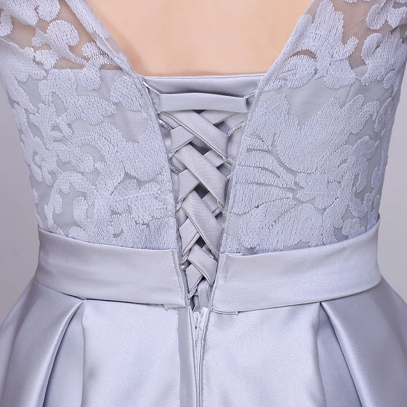 Robe De Soiree Новые Модные Элегантные серые кружевные атласные Короткие Сексуальные коктейльные платья с рукавом три четверти выпускное платье для выпускного вечера