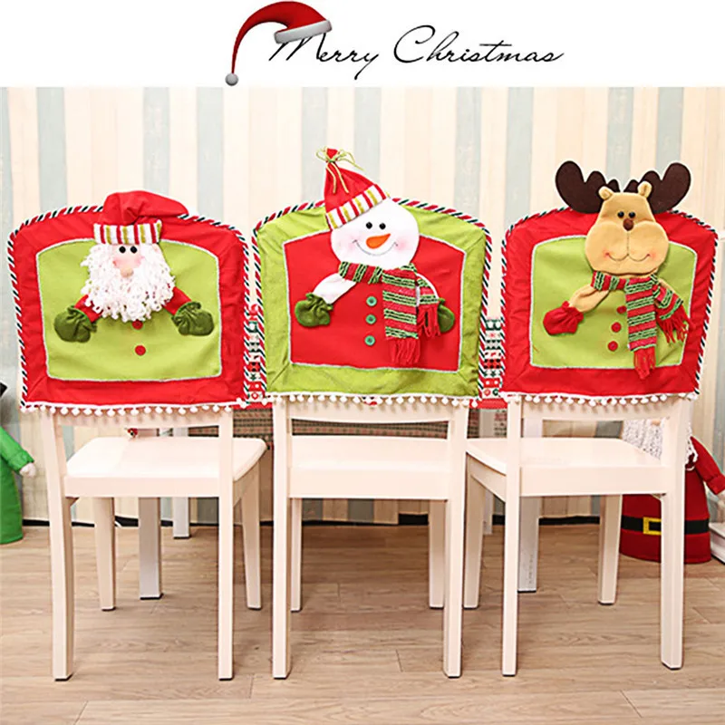 High Quality Christmas Elk Dining Chair Cover Christmas Home Kitchen Dinner Santa Claus Chair