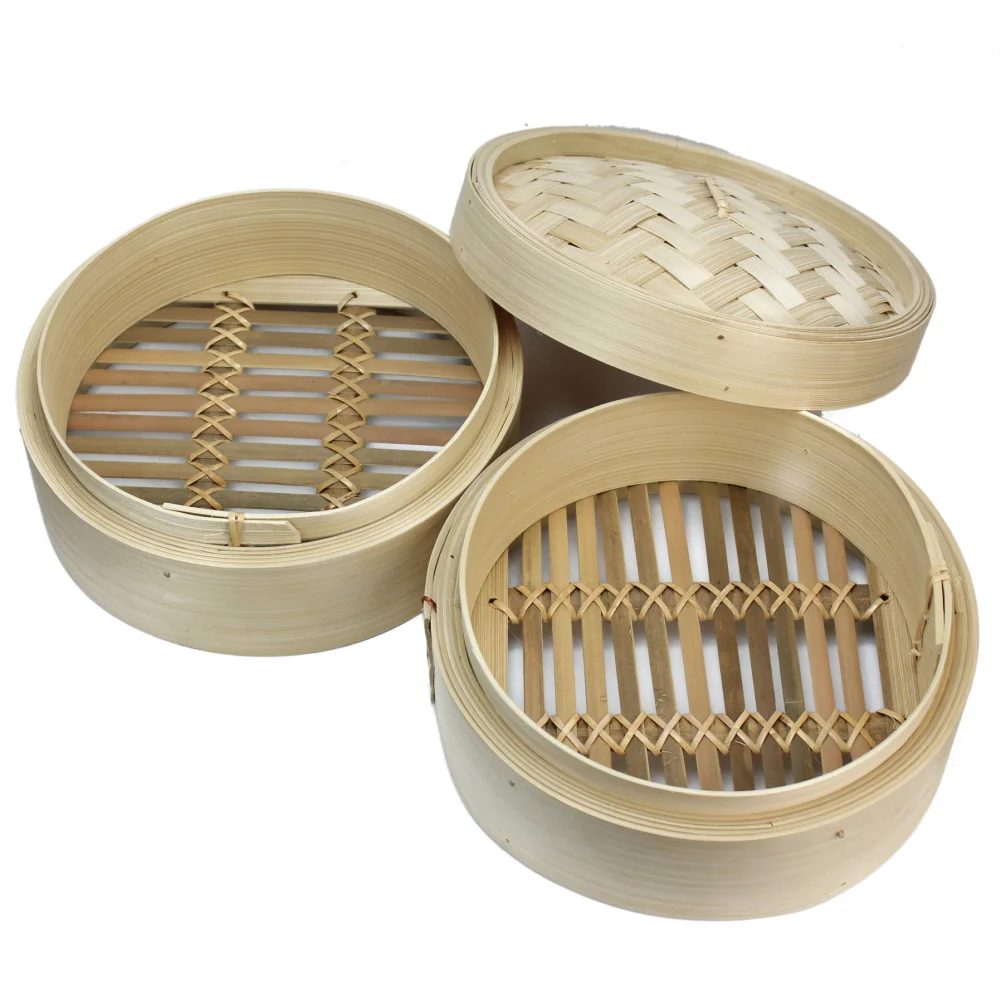 Cooking Steamer Kitchen Tools with 2 Basket and 1 Lid Kitchen Cookware Fish Dim Sum Rice Cookware Bamboo Steamer Set