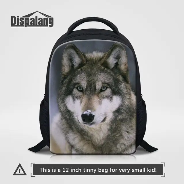 Dispalang Cool Wolf Printing Polyester Children Backpacks 12 inch