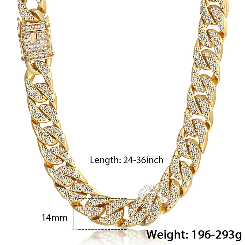 Davieslee, мужское золотое ожерелье, ожерелье с кубинской цепочкой, для мужчин, со льдом, Женские Ювелирные изделия, Прямая поставка, 14 мм, DGN455