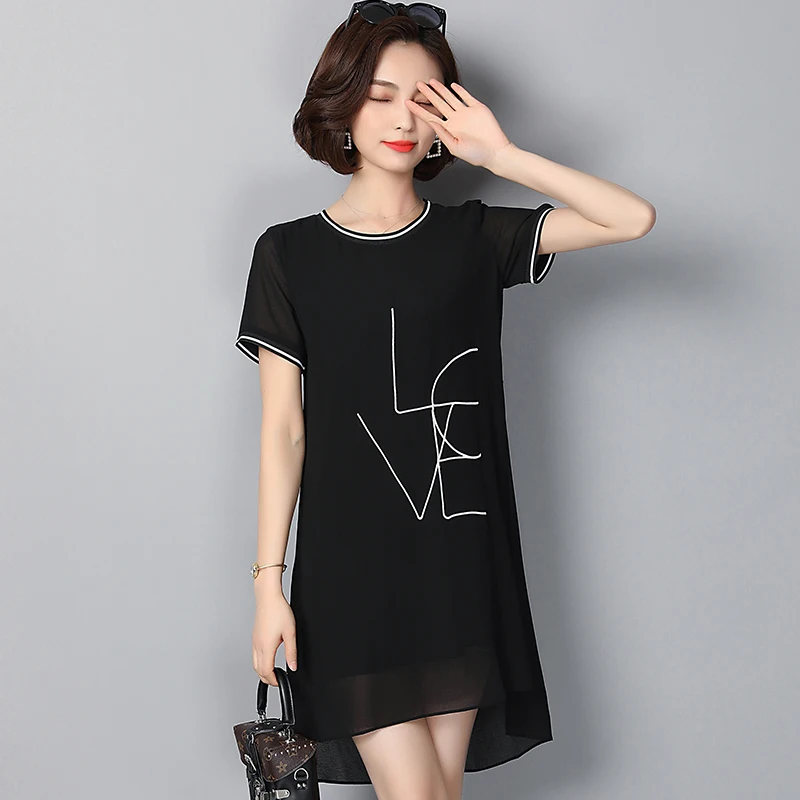 EAD Slim Summer Letter Print Chiffon Dress for Women Plus Size Fashion Short Sleeve Dresses Ladies Straight Black Casual Vestido EAD Slim Summer Letter Print Chiffon Dress for Women Plus Size Fashion Short Sleeve Dresses Ladies Straight Black Casual Vestido