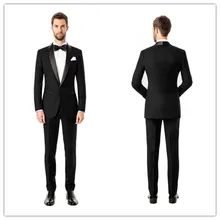 Neue Ankunft Sommer Stil 100% wolle klassische schwarz 2 stücke 2 taste mit satin revers hochzeit anzüge für männer