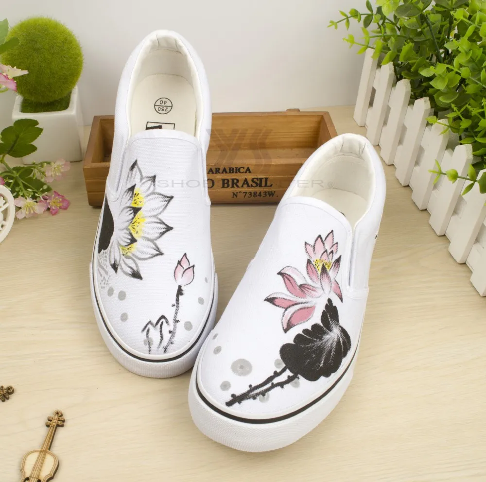 Обувь с розовым котом для девочек и мальчиков, стильные светлые холщовые туфли, ручная роспись, милая китайская обувь для малышей с изображением котенка, Eur25-44 YangXi