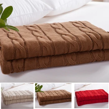 

180x200cm Full Size knitted blanket,Khaki ColorThread Blankets,100% Cotton Large Hemp flowersDesign Knitted Sofa Blankets