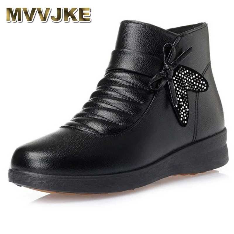 

MVVJKE Women Winter Boots Woman Fashion Casual Wedges Ankle Boots Women Flat Warm Snow Boots Ladies Cotton Shoes