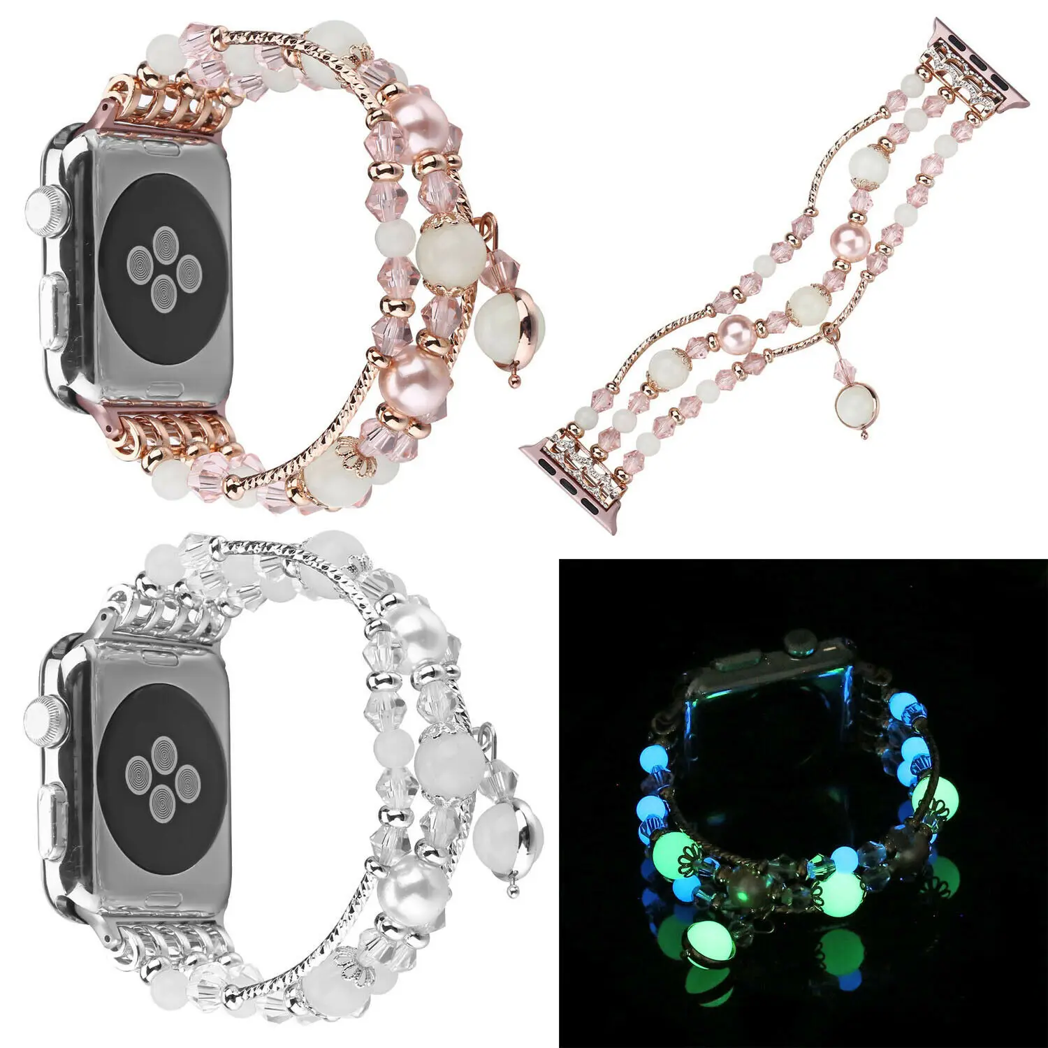 Новинка 2019 светящиеся бусины из агата эластичный браслет для Apple Watch Band Series 1 2 3 4