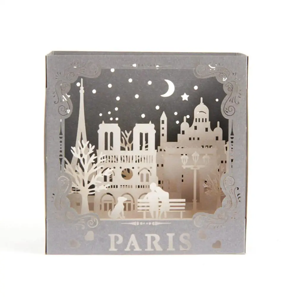

Handmade Greeting Cards 3D Pop Up Tree Box White PARIS Night Greeting Card Craft Holiday Invitation Gift