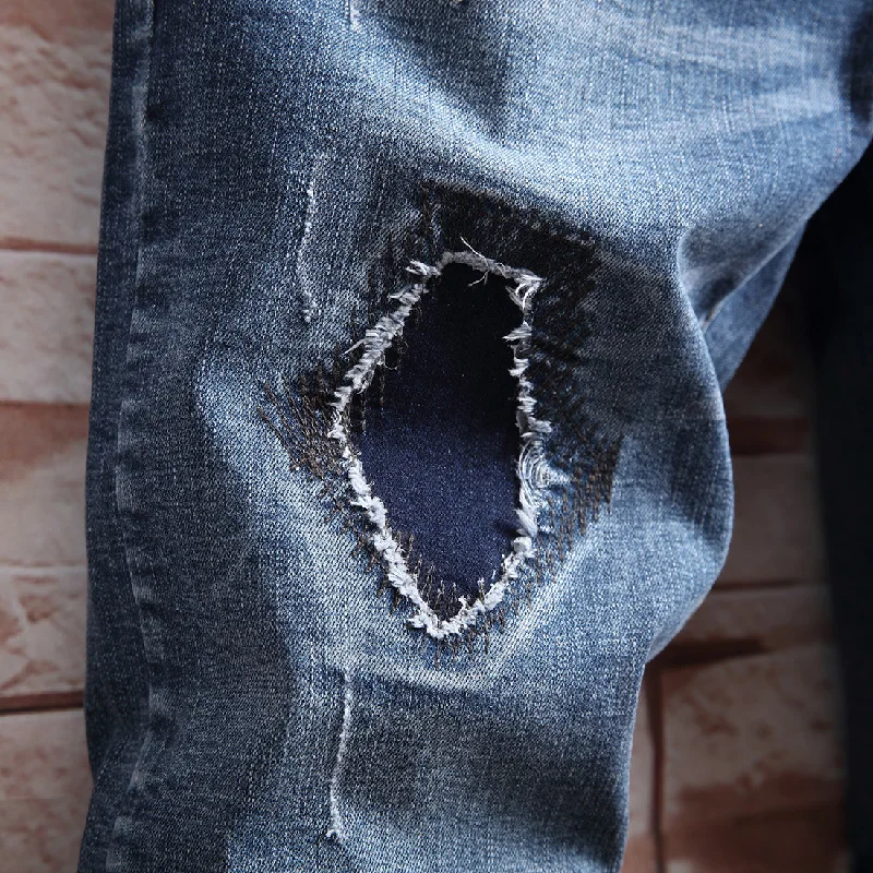 Deals 2018 Summer Europeans Style Men Patchwork Blue Denim Slim Shorts Scratched Casual Man Personal Street Fashion Jeans Short