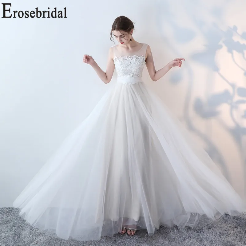 

Erosebridal New Arrival Tulle Wedding Dress 2019 Simple Wedding Gown Custom Made Lace Women Bride Dress Vestido De Noiva Gowns