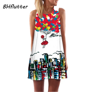 

Women Dress New Arrival 2018 Balls Print Casual Summer Dress Sleeveless Cute Party Dress Womens Chiffon Dresses Vestido de Festa