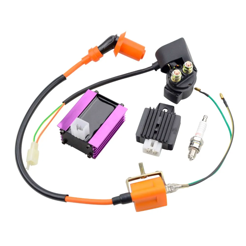 GOOFIT производительность катушки зажигания реле CDI свечи зажигания и регулятор напряжения Выпрямитель для 110cc Байк ATV H053-701 - Цвет: purple