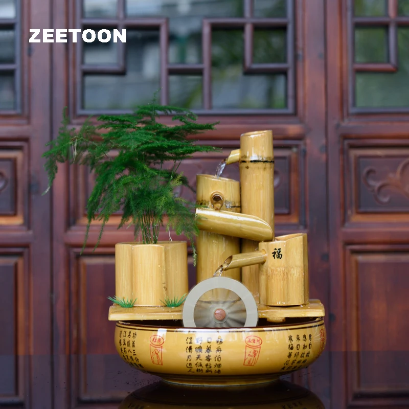 Us 14968 37 Off110 220 V Bambu Kincir Air Siklus Air Mancur Kantor Desktop Bonsai Micro Landscape Feng Shui Beruntung Dekorasi Rumah Hadiah Ulang