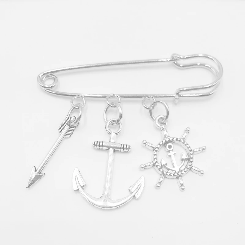 

HOT! 2019 Fashion Jewelry Mini Anchor, Steering Wheel, Bow and Arrow, Mini Cute Brooch Jewelry Gift Silver DIY Handmade