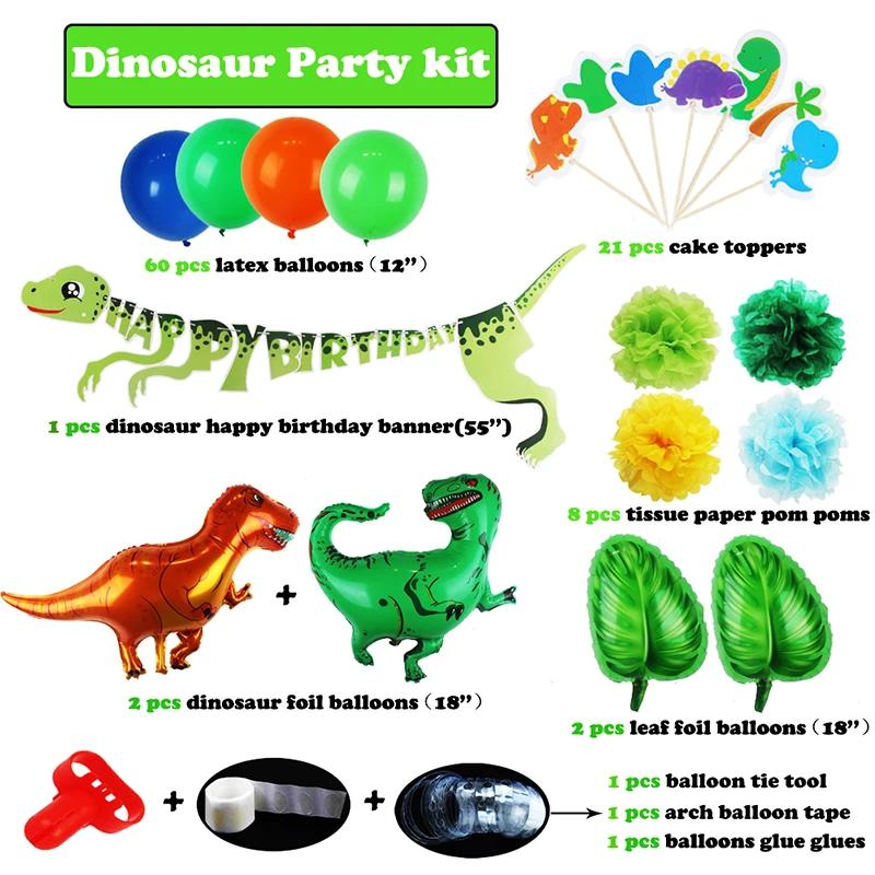 97 шт. день рождения динозавр вечерние украшения набор сафари для вечеринки Арка латексный шар Растяжка с фигурками Динозавров Украшения на день рождения детей