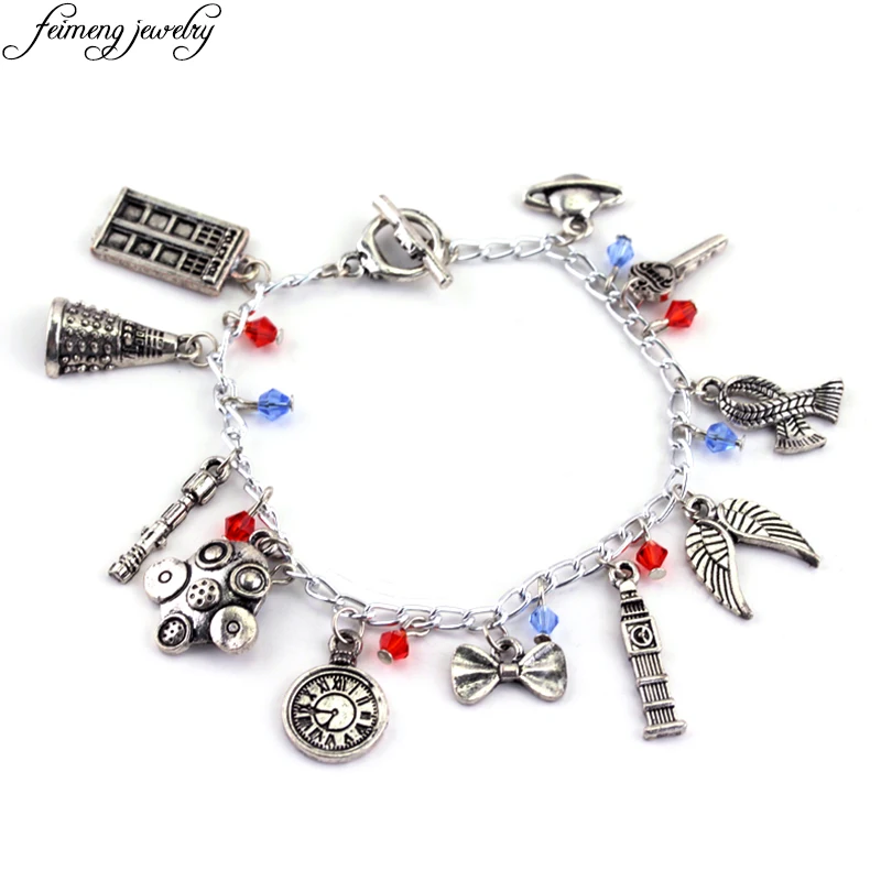 

Doctor Who Charm Bracelet Alien Robot Police Box Tardis Vintage Silver Tone Accessories Bracelet For Women Fashion Jewelry