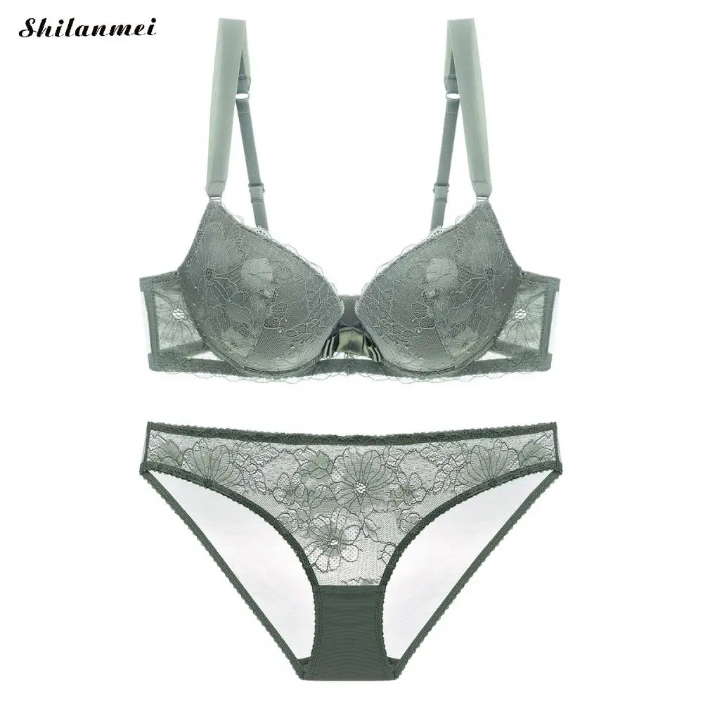 Elegant Woman Lace 3/4 Cup Push Up Bra And Panties Brief Set Convertible Straps Female Pink Daily Lingerie Set