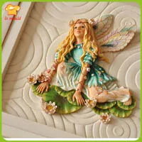 new flower fairy silicone mold angel fondant mold chocolate mould ultra light clay cake decoration mold relief - Цвет: D