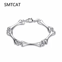 SMTCAT 925 подлинные Silver Цвет модные женские туфли Браслеты и браслеты собака кость Jewelry браслет-цепочка 20,5 см Длина