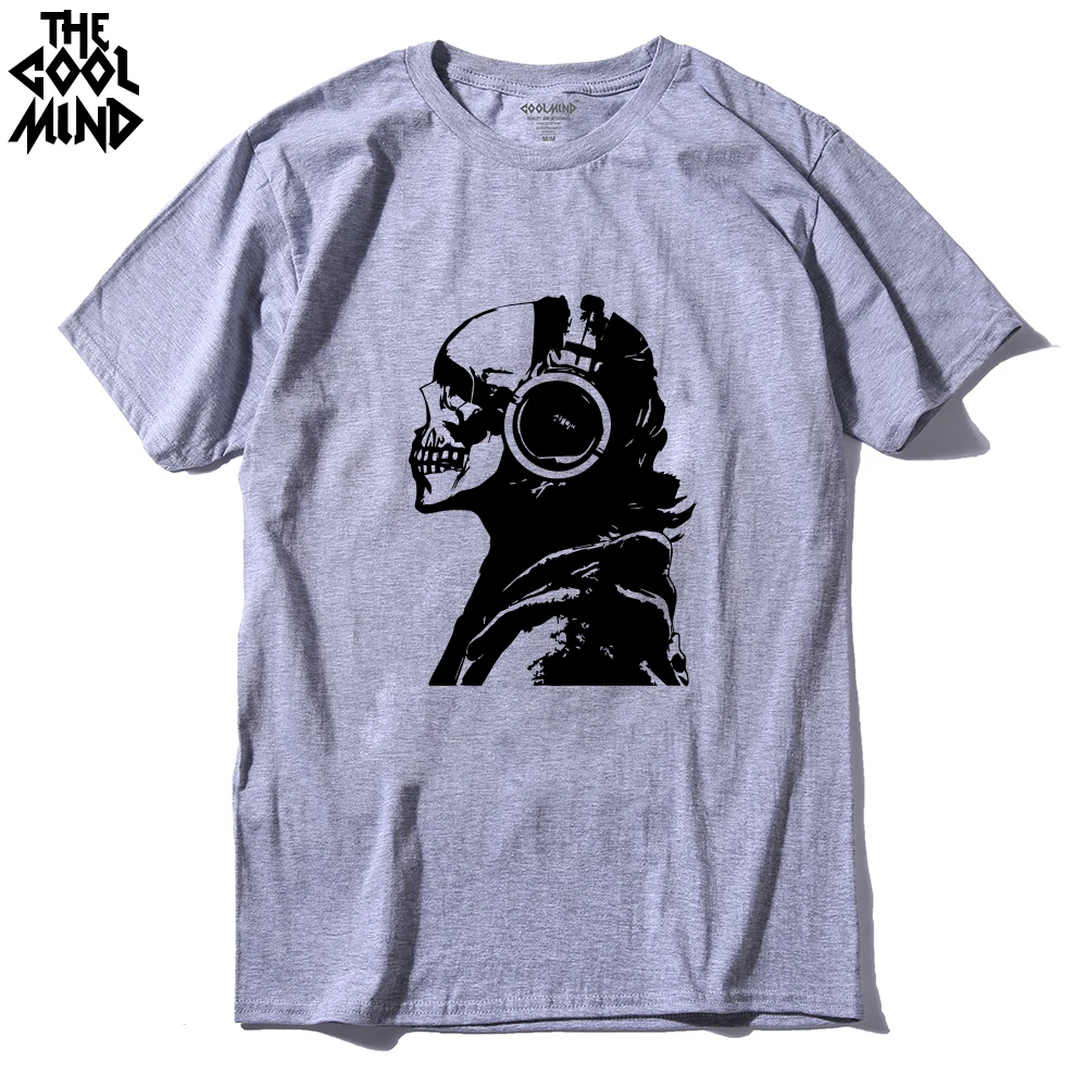 

COOLMIND good quality 100% cotton short sleeve cool music skull printed men T shirt casual summer o-neck Tshirt men tee shirt
