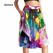 Qickitout, юбки с карманами,, Женская Летняя мода, 3D цифровая печать, юбки с карманами, высокая талия, цветная, с кошками, с чернильным рисунком, юбка