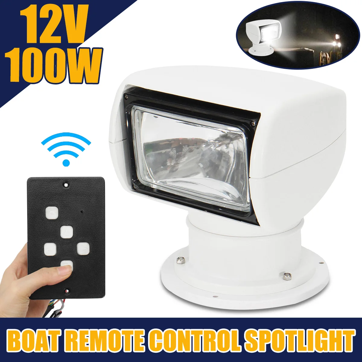 

12V 100W 360 Degree Remote Control LED Search Light Marine Searchlight Spotlight for Boats Car Truck Navigation Work Lights