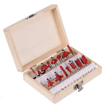 

New Arrival Special Offer High Quality 15Pcs/Set 1/4 Tungsten Professional Shank Carbide Router Bit Set Wood Case Box