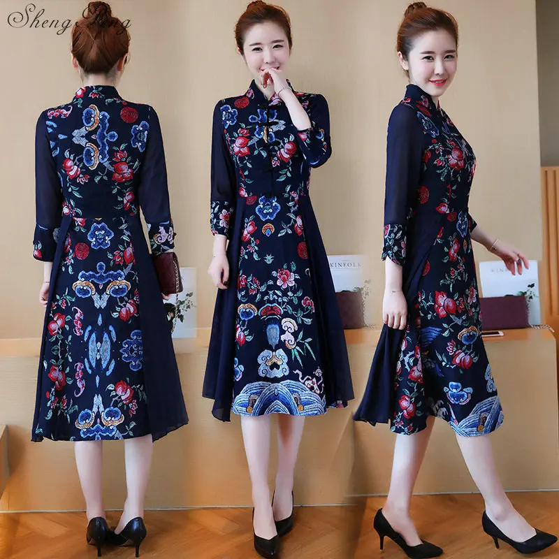 Cheongsam платье летнее платье для девочек тонкий традиционной китайской одежды для элегантная женская обувь; Большие размеры 33–41 длинное Ципао платье cheongsam V1039
