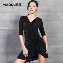 Сексуальное платье для латинских танцев с коротким рукавом и v-образным вырезом, женское платье для бальных танцев, костюмы для танго, одежда для выступлений, MD9105