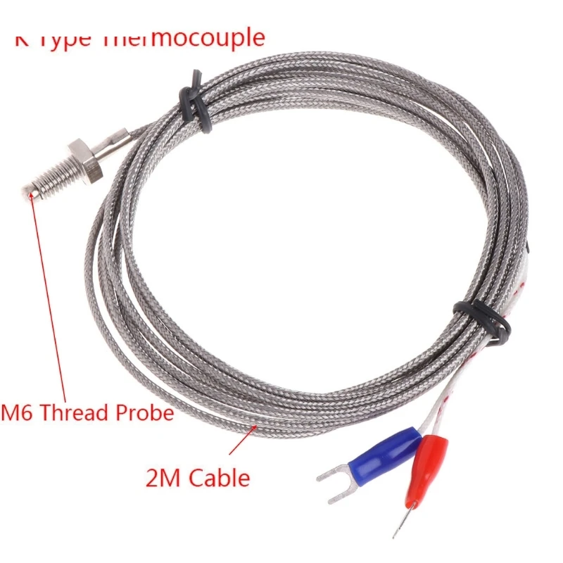 Thread M6 Screw Probe Temperature Sensor Thermocouple K Type Range 0-400 Degree 2m Cable for PID Controller Thermometer