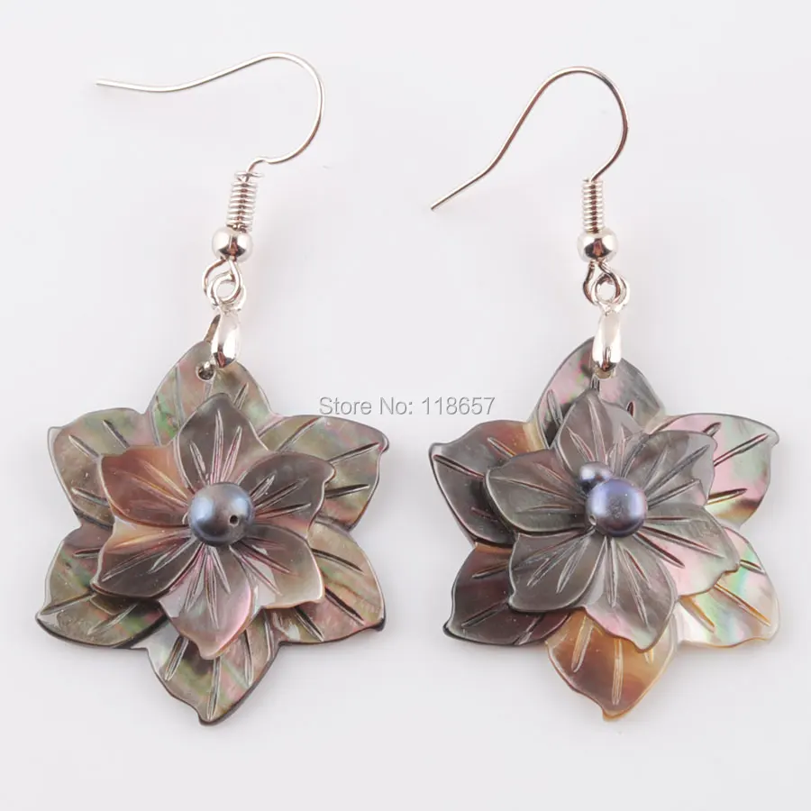 

Natural Dangle Hook Earrings Paua Abalone Shell Flower Bead Pendant New Zealand Earring Women Hanging Fashion Jewelry IR3213
