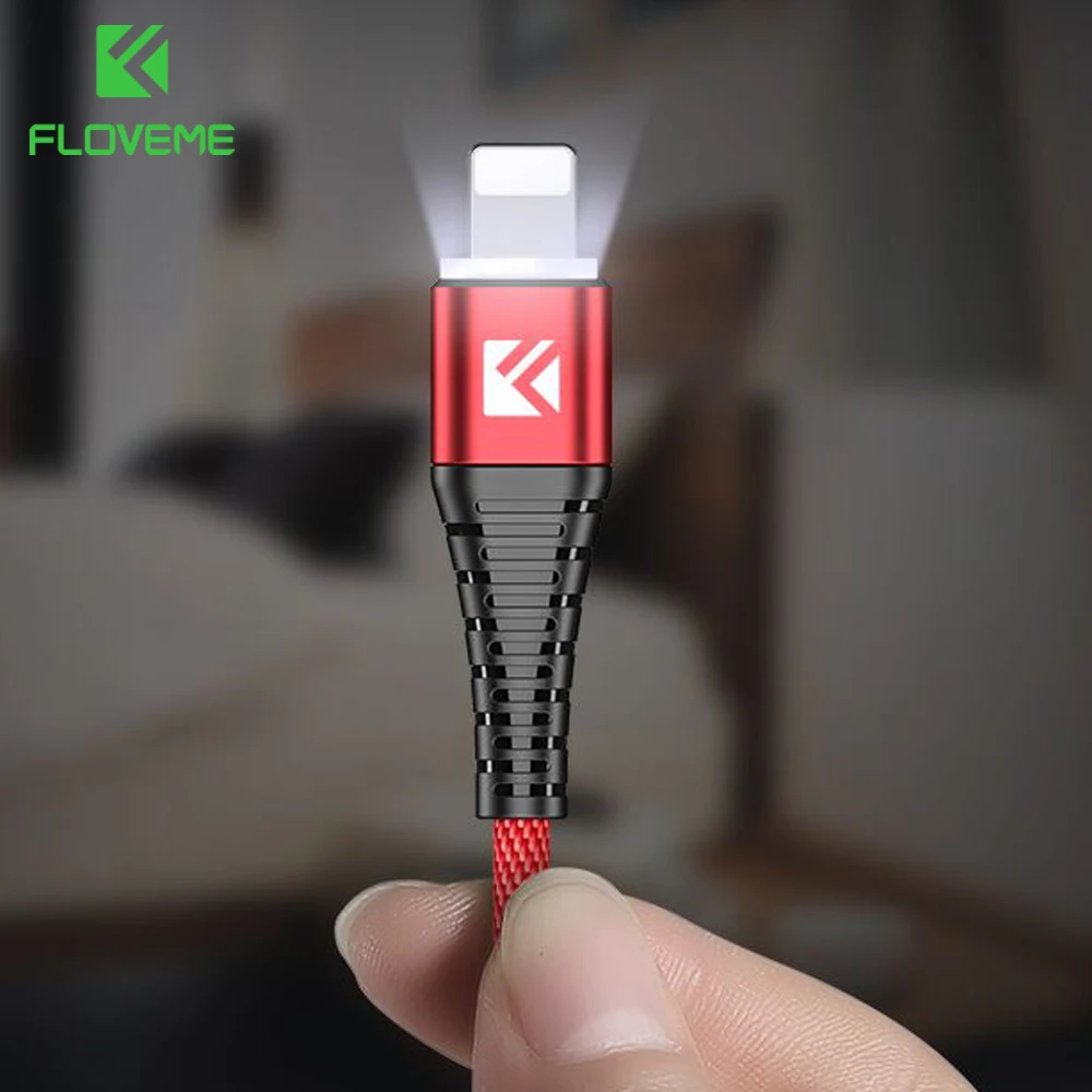 Koop FLOVEME LED USB Kabel Voor Bliksem Voor iPhone X XS MAX XR 8 7 5 5 s se 1 m hi Treksterkte 2A Snelle Charging Gegevens Charger Cable
