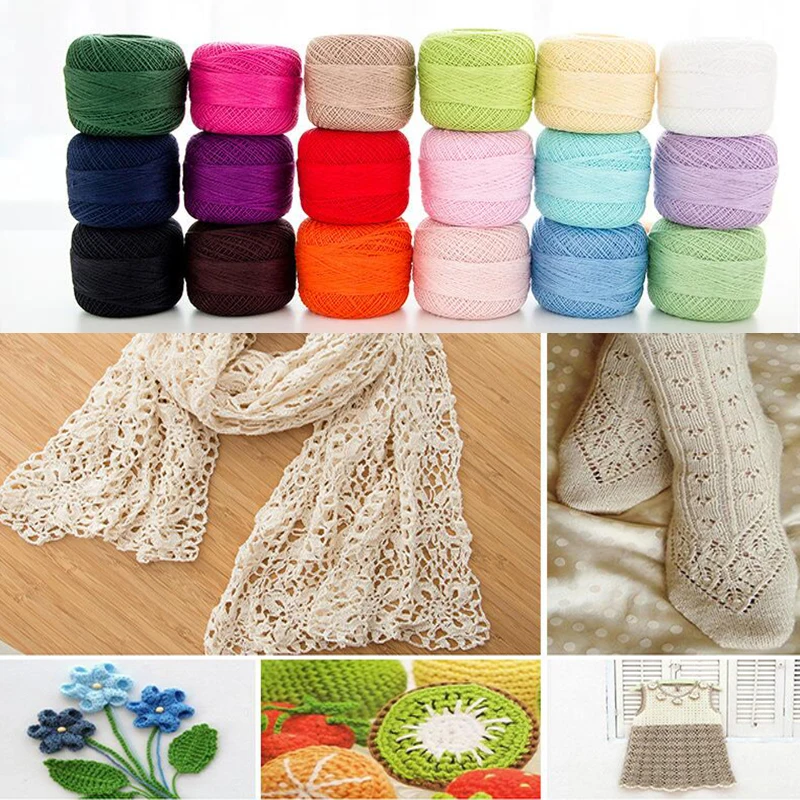 

50g/Pcs 0.8mm Lace Crochet Yarn 100% Cotton By 1.5mm Crochet Hooks Hand-Knitted baby Silk thin Yarn for knitting